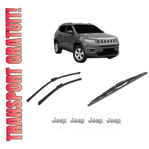 Set 3 stergatoare JEEP COMPASS (MP, M6, MV, M7) din 2016-2022, pentru parbriz si luneta fata si spate auto, Bosch Twin-Aerotwin, din cauciuc siliconat rezistent, 4 Stickere Auto JEEP