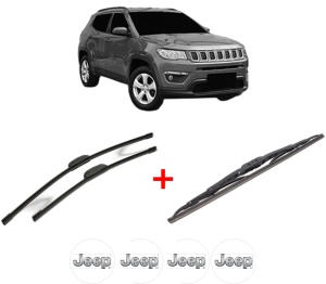 Set 3 stergatoare JEEP COMPASS (MP, M6, MV, M7) din 2016, pentru parbriz si luneta fata si spate auto, Bosch Twin, din cauciuc siliconat rezistent, 4 Stickere Auto JEEP v11087