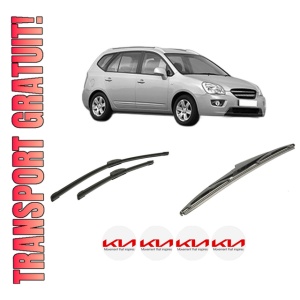 Set 3 stergatoare KIA CARENS III MPV (UN) din 2006-2013, pentru parbriz si luneta fata si spate auto, Bosch Twin-Aerotwin Retrofit, din cauciuc siliconat rezistent, 4 Stickere Auto KIA