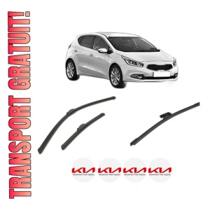 Set 3 stergatoare KIA CEE'D (JD) din 2012-2018, pentru parbriz si luneta fata si spate auto, Bosch Aerotwin-Aerotwin Retrofit, din cauciuc siliconat rezistent, 4 Stickere Auto KIA