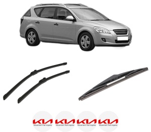 Set 3 stergatoare KIA CEE'D SW (ED) din 2007-2012, pentru parbriz si luneta fata si spate auto, Bosch Twin-Aerotwin, din cauciuc siliconat rezistent, 4 Stickere Auto KIA - Img 2