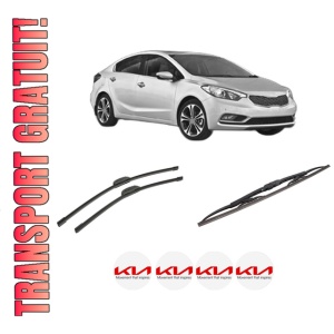 Set 3 stergatoare KIA CERATO III Saloon (YD) din 2013-2018, pentru parbriz si luneta fata si spate auto, Bosch Twin-Aerotwin Retrofit, din cauciuc siliconat rezistent, 4 Stickere Auto KIA