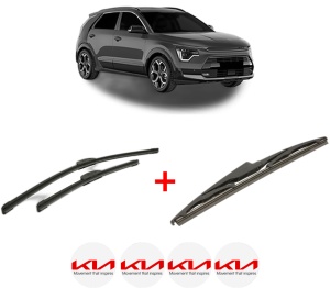 Set 3 stergatoare KIA NIRO II (SG2) din 2022, pentru parbriz si luneta fata si spate auto, Bosch Twin, din cauciuc siliconat rezistent, 4 Stickere Auto KIA v2982