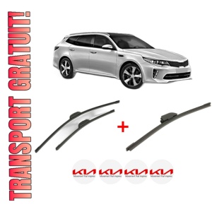 Set 3 stergatoare KIA OPTIMA Sportswagon (JF) din 2016 - 2019, pentru parbriz si luneta fata si spate auto, Bosch Aerotwin, din cauciuc siliconat rezistent, 4 Stickere Auto KIA