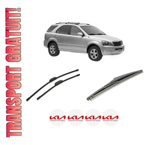 Set 3 stergatoare KIA SORENTO I (JC) din 2002-2011, pentru parbriz si luneta fata si spate auto, Bosch Twin-Aerotwin Retrofit, din cauciuc siliconat rezistent, 4 Stickere Auto KIA