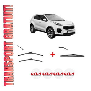 Set 3 stergatoare KIA SPORTAGE IV VAN (QL, QLE) din 2018, pentru parbriz si luneta fata si spate auto, Valeo Silencio, din cauciuc siliconat rezistent, 4 Stickere Auto KIA