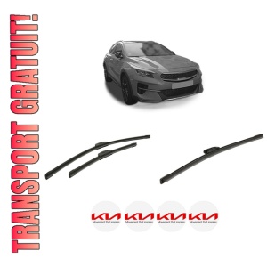 Set 3 stergatoare KIA XCEED (CD) din 2019-2024, pentru parbriz si luneta fata si spate auto, Bosch Aerotwin-Aerotwin Retrofit, din cauciuc siliconat rezistent, 4 Stickere Auto KIA