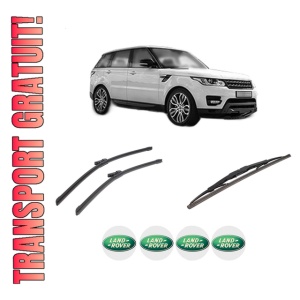 Set 3 stergatoare LAND ROVER RANGE ROVER SPORT II (L494) din 2013-2022, pentru parbriz si luneta fata si spate auto, Bosch Twin-Aerotwin, din cauciuc siliconat rezistent, 4 Stickere Auto LAND ROVER