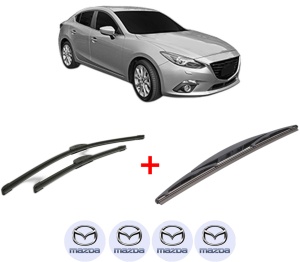 Set 3 stergatoare MAZDA 3 Hatchback (BP) din 2018, pentru parbriz si luneta fata si spate auto, Bosch Twin, din cauciuc siliconat rezistent, 4 Stickere Auto MAZDA v4912