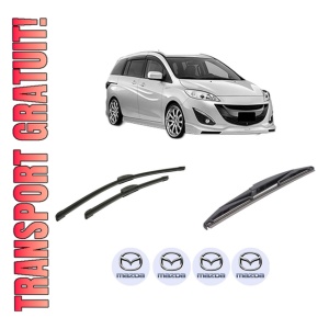 Set 3 stergatoare MAZDA 5 (CW) din 2010, pentru parbriz si luneta fata si spate auto, Bosch Twin-Aerotwin Retrofit, din cauciuc siliconat rezistent, 4 Stickere Auto MAZDA