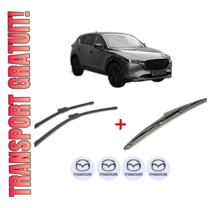 Set 3 stergatoare MAZDA CX-5 (KF) din 2016 - 2022, pentru parbriz si luneta fata si spate auto, Bosch Twin, din cauciuc siliconat rezistent, 4 Stickere Auto MAZDA