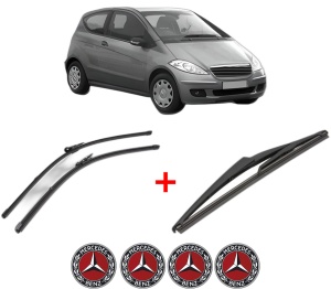 Set 3 stergatoare MERCEDES-BENZ A-CLASS (W169) din 2004 - 2012, pentru parbriz si luneta fata si spate auto, Valeo Silencio, din cauciuc siliconat rezistent, 4 Stickere Auto MERCEDES-BENZ v14506
