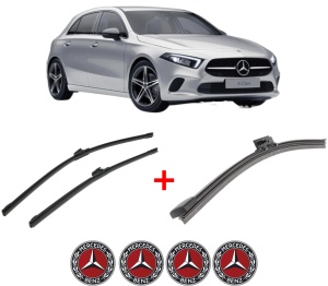 Set 3 stergatoare MERCEDES-BENZ A-CLASS (W177) din 2018 - 2019, pentru parbriz si luneta fata si spate auto, Bosch Aerotwin, din cauciuc siliconat rezistent, 4 Stickere Auto MERCEDES-BENZ v5507