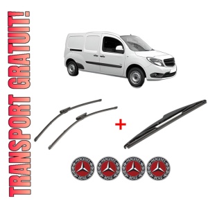 Set 3 stergatoare MERCEDES-BENZ CITAN Box Body/MPV (W415) din 2012 - 2021, pentru parbriz si luneta fata si spate auto, Valeo Silencio, din cauciuc siliconat rezistent, 4 Stickere Auto MERCEDES-BENZ