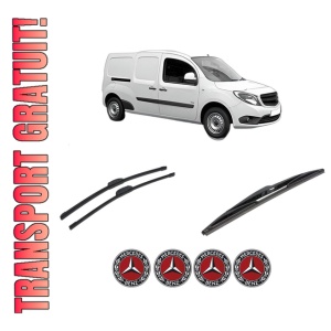Set 3 stergatoare MERCEDES-BENZ CITAN Box Body/MPV (W415) din 2012-2021, pentru parbriz si luneta fata si spate auto, Bosch Twin-Aerotwin Retrofit, din cauciuc siliconat rezistent, 4 Stickere Auto MERCEDES-BENZ