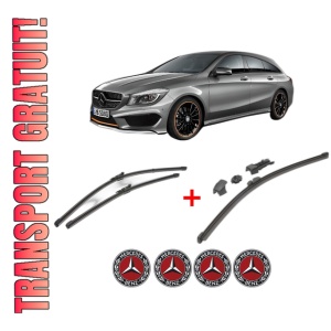 Set 3 stergatoare MERCEDES-BENZ CLA Shooting Brake (X117) din 2015 - 2019, pentru parbriz si luneta fata si spate auto, Valeo HydroConnect, din cauciuc siliconat rezistent, 4 Stickere Auto MERCEDES-BENZ