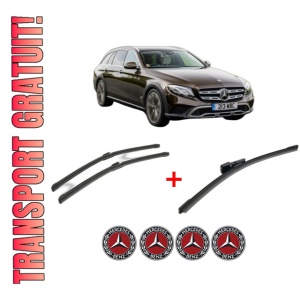 Set 3 stergatoare MERCEDES-BENZ E-CLASS All-Terrain (S213) din 2017 - 2023, pentru parbriz si luneta fata si spate auto, Bosch Aerotwin, din cauciuc siliconat rezistent, 4 Stickere Auto MERCEDES-BENZ