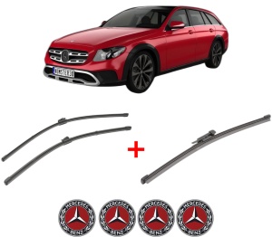 Set 3 stergatoare MERCEDES-BENZ E-CLASS T-Model (S213) din 2016 - 2023, pentru parbriz si luneta fata si spate auto, Valeo Silencio Xtrm, din cauciuc siliconat rezistent, 4 Stickere Auto MERCEDES-BENZ v12886