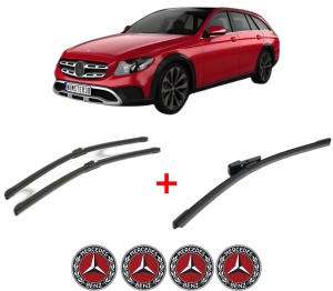 Set 3 stergatoare MERCEDES-BENZ E-CLASS T-Model (S213) din 2016 - 2023, pentru parbriz si luneta fata si spate auto, Bosch Aerotwin, din cauciuc siliconat rezistent, 4 Stickere Auto MERCEDES-BENZ v6167