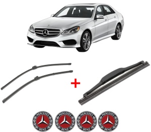 Set 3 stergatoare MERCEDES-BENZ E-CLASS (W213) din 2016 - 2023, pentru parbriz si luneta fata si spate auto, Valeo Silencio, din cauciuc siliconat rezistent, 4 Stickere Auto MERCEDES-BENZ v14026