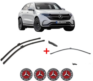 Set 3 stergatoare MERCEDES-BENZ EQC (N293) din 2019 - 2023, pentru parbriz si luneta fata si spate auto, Valeo Silencio, din cauciuc siliconat rezistent, 4 Stickere Auto MERCEDES-BENZ v12341