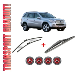 Set 3 stergatoare MERCEDES-BENZ GL-CLASS (X164) din 2006 - 2012, pentru parbriz si luneta fata si spate auto, Bosch Twin, din cauciuc siliconat rezistent, 4 Stickere Auto MERCEDES-BENZ