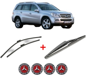 Set 3 stergatoare MERCEDES-BENZ GL-CLASS (X164) din 2006 - 2012, pentru parbriz si luneta fata si spate auto, Bosch Twin, din cauciuc siliconat rezistent, 4 Stickere Auto MERCEDES-BENZ v8747