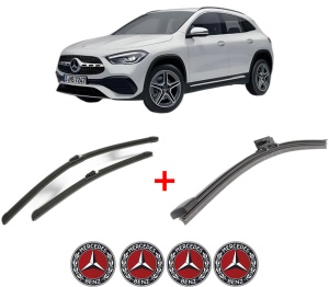 Set 3 stergatoare MERCEDES-BENZ GLA (H247) din 2020, pentru parbriz si luneta fata si spate auto, Bosch Aerotwin, din cauciuc siliconat rezistent, 4 Stickere Auto MERCEDES-BENZ v5447