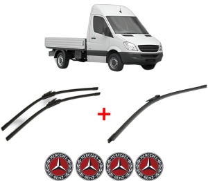 Set 3 stergatoare MERCEDES-BENZ SPRINTER 3,5-t Platform/Chassis (B906) din 2006 - 2018, pentru parbriz si luneta fata si spate auto, Bosch Aerotwin, din cauciuc siliconat rezistent, 4 Stickere Auto MERCEDES-BENZ v7127