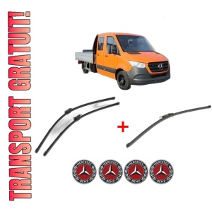 Set 3 stergatoare MERCEDES-BENZ SPRINTER 3,5-t Platform/Chassis (B907, B910) din 2018 - 2021, pentru parbriz si luneta fata si spate auto, Valeo Silencio Xtrm, din cauciuc siliconat rezistent, 4 Stickere Auto MERCEDES-BENZ