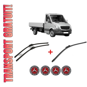 Set 3 stergatoare MERCEDES-BENZ SPRINTER 3-t Platform/Chassis (B906) din 2006 - 2018, pentru parbriz si luneta fata si spate auto, Bosch Aerotwin, din cauciuc siliconat rezistent, 4 Stickere Auto MERCEDES-BENZ