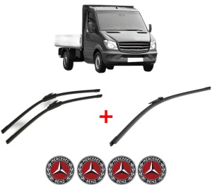 Set 3 stergatoare MERCEDES-BENZ SPRINTER 4,6-t Platform/Chassis (B906) din 2006 - 2018, pentru parbriz si luneta fata si spate auto, Bosch Aerotwin, din cauciuc siliconat rezistent, 4 Stickere Auto MERCEDES-BENZ v7067