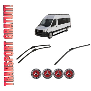 Set 3 stergatoare MERCEDES-BENZ SPRINTER 5-t Bus (B906) din 2009-2018, pentru parbriz si luneta fata si spate auto, Bosch Aerotwin-Aerotwin, din cauciuc siliconat rezistent, 4 Stickere Auto MERCEDES-BENZ