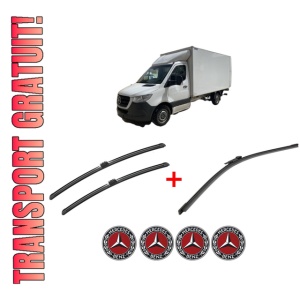 Set 3 stergatoare MERCEDES-BENZ SPRINTER 5-t Platform/Chassis (B907) din 2018 - 2021, pentru parbriz si luneta fata si spate auto, Bosch Aerotwin, din cauciuc siliconat rezistent, 4 Stickere Auto MERCEDES-BENZ