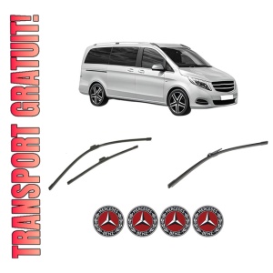 Set 3 stergatoare MERCEDES-BENZ V-CLASS (W447) din 2014-2021, pentru parbriz si luneta fata si spate auto, Bosch Aerotwin-Aerotwin, din cauciuc siliconat rezistent, 4 Stickere Auto MERCEDES-BENZ