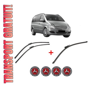 Set 3 stergatoare MERCEDES-BENZ VIANO (W639) din 2003 - 2007, pentru parbriz si luneta fata si spate auto, Valeo Silencio Xtrm, din cauciuc siliconat rezistent, 4 Stickere Auto MERCEDES-BENZ