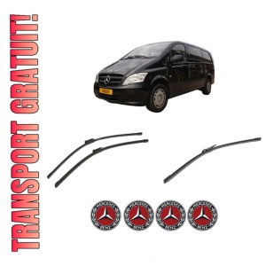 Set 3 stergatoare MERCEDES-BENZ VITO / MIXTO Van (W639) din 2003-2012, pentru parbriz si luneta fata si spate auto, Bosch Aerotwin-Aerotwin, din cauciuc siliconat rezistent, 4 Stickere Auto MERCEDES-BENZ