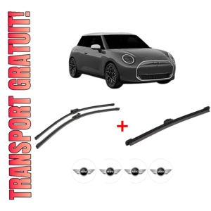 Set 3 stergatoare MINI MINI COOPER (J01) din 2023, pentru parbriz si luneta fata si spate auto, Valeo Silencio, din cauciuc siliconat rezistent, 4 Stickere Auto MINI
