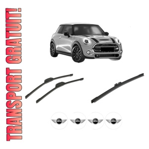 Set 3 stergatoare MINI MINI (F56) din 2013-2020, pentru parbriz si luneta fata si spate auto, Bosch Aerotwin-Aerotwin Retrofit, din cauciuc siliconat rezistent, 4 Stickere Auto MINI