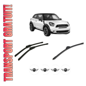 Set 3 stergatoare MINI MINI PACEMAN (R61) din 2012-2016, pentru parbriz si luneta fata si spate auto, Bosch Aerotwin-Aerotwin, din cauciuc siliconat rezistent, 4 Stickere Auto MINI