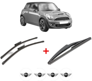 Set 3 stergatoare MINI MINI (R56) din 2006 - 2013, pentru parbriz si luneta fata si spate auto, Valeo Silencio, din cauciuc siliconat rezistent, 4 Stickere Auto MINI v15106