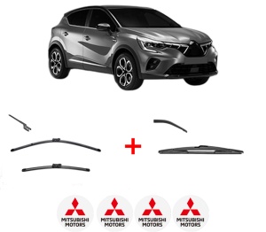 Set 3 stergatoare MITSUBISHI ASX (VSX_, VSE_) din 2023, pentru parbriz si luneta fata si spate auto, Valeo Silencio, din cauciuc siliconat rezistent, 4 Stickere Auto MITSUBISHI v12281