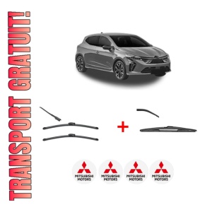 Set 3 stergatoare MITSUBISHI COLT VII Hatchback (VB_) din 2023, pentru parbriz si luneta fata si spate auto, Valeo Silencio, din cauciuc siliconat rezistent, 4 Stickere Auto MITSUBISHI