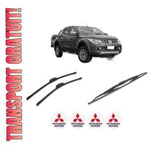 Set 3 stergatoare MITSUBISHI L200 / TRITON (KJ_, KK_, KL_) din 2014-2019, pentru parbriz si luneta fata si spate auto, Bosch Twin-Aerotwin Retrofit, din cauciuc siliconat rezistent, 4 Stickere Auto MITSUBISHI