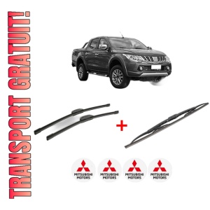 Set 3 stergatoare MITSUBISHI L200 / TRITON (KJ_, KK_, KL_) din 2014, pentru parbriz si luneta fata si spate auto, Bosch Twin, din cauciuc siliconat rezistent, 4 Stickere Auto MITSUBISHI