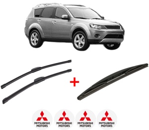 Set 3 stergatoare MITSUBISHI OUTLANDER II (CW_W) din 2006 - 2012, pentru parbriz si luneta fata si spate auto, Bosch Twin, din cauciuc siliconat rezistent, 4 Stickere Auto MITSUBISHI v5747