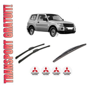Set 3 stergatoare MITSUBISHI PAJERO IV (V8_W, V9_W) din 2006-2016, pentru parbriz si luneta fata si spate auto, Bosch Twin-Aerotwin Retrofit, din cauciuc siliconat rezistent, 4 Stickere Auto MITSUBISHI