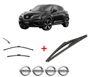 Set 3 stergatoare NISSAN JUKE (F16_) din 2019, pentru parbriz si luneta fata si spate auto, Valeo Silencio, din cauciuc siliconat rezistent, 4 Stickere Auto NISSAN v14446