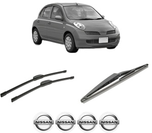 Set 3 stergatoare NISSAN MICRA III (K12) din 2002-2010, pentru parbriz si luneta fata si spate auto, Bosch Twin-Aerotwin Retrofit, din cauciuc siliconat rezistent, 4 Stickere Auto NISSAN - Img 2