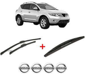 Set 3 stergatoare NISSAN MURANO II (Z51) din 2008 - 2014, pentru parbriz si luneta fata si spate auto, Bosch Twin, din cauciuc siliconat rezistent, 4 Stickere Auto NISSAN v5687